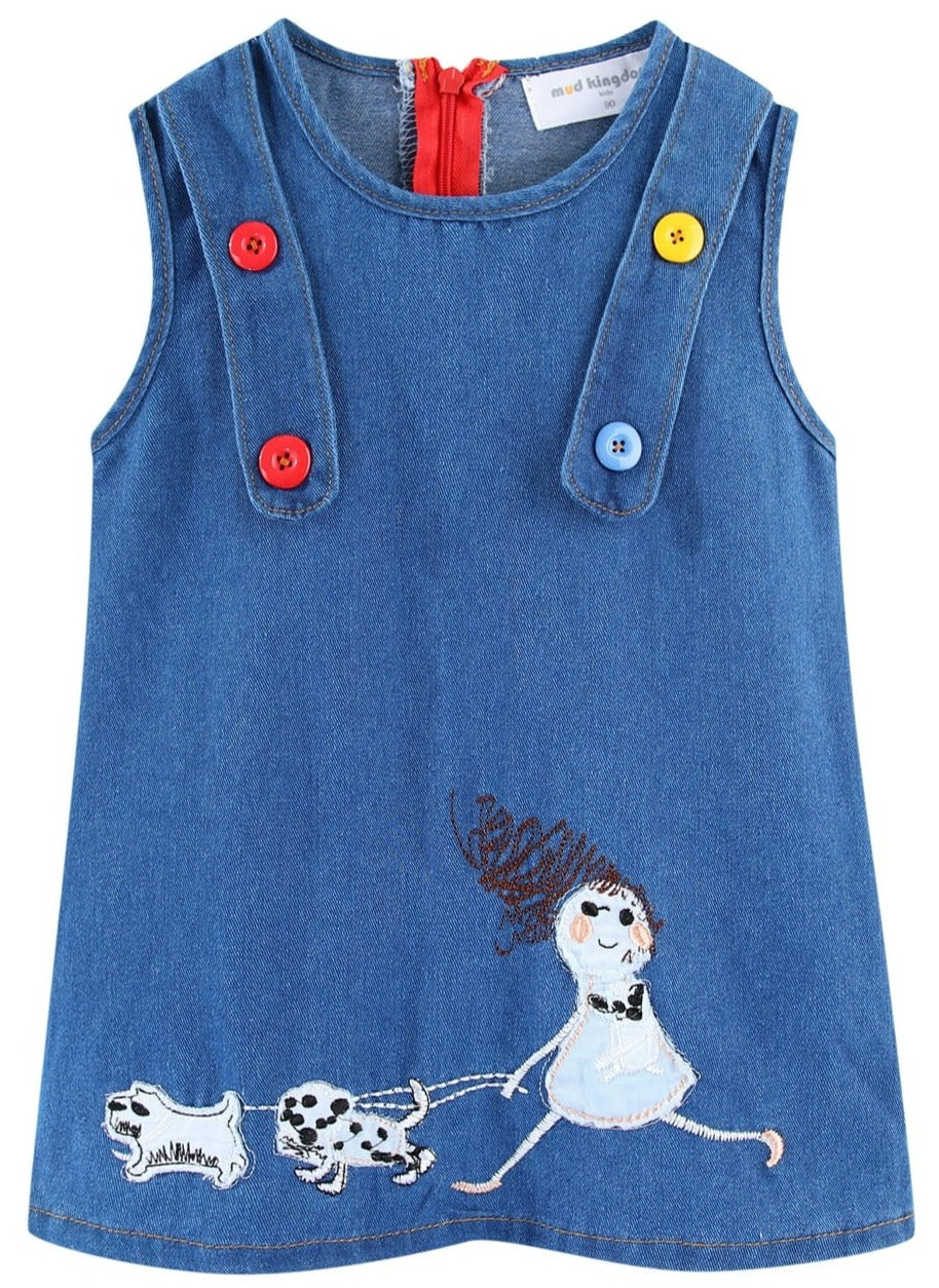 Dark Blue Walking the Pups Denim Dress - This Big World