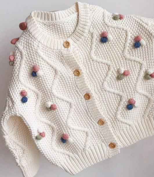 White Pom Pom Flower Cardigan - This Big World